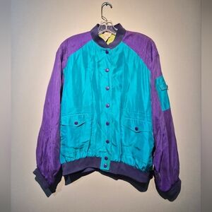 Silk By Bianca Vintage Graphic Stitched Button Up Light Jacket | Size Medium